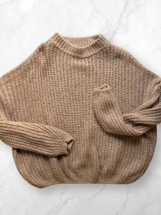 Simplee Apparel Sweaters - Simplee Plus Tan Drop Shoulder Ribbed Knit Sweater 2XL